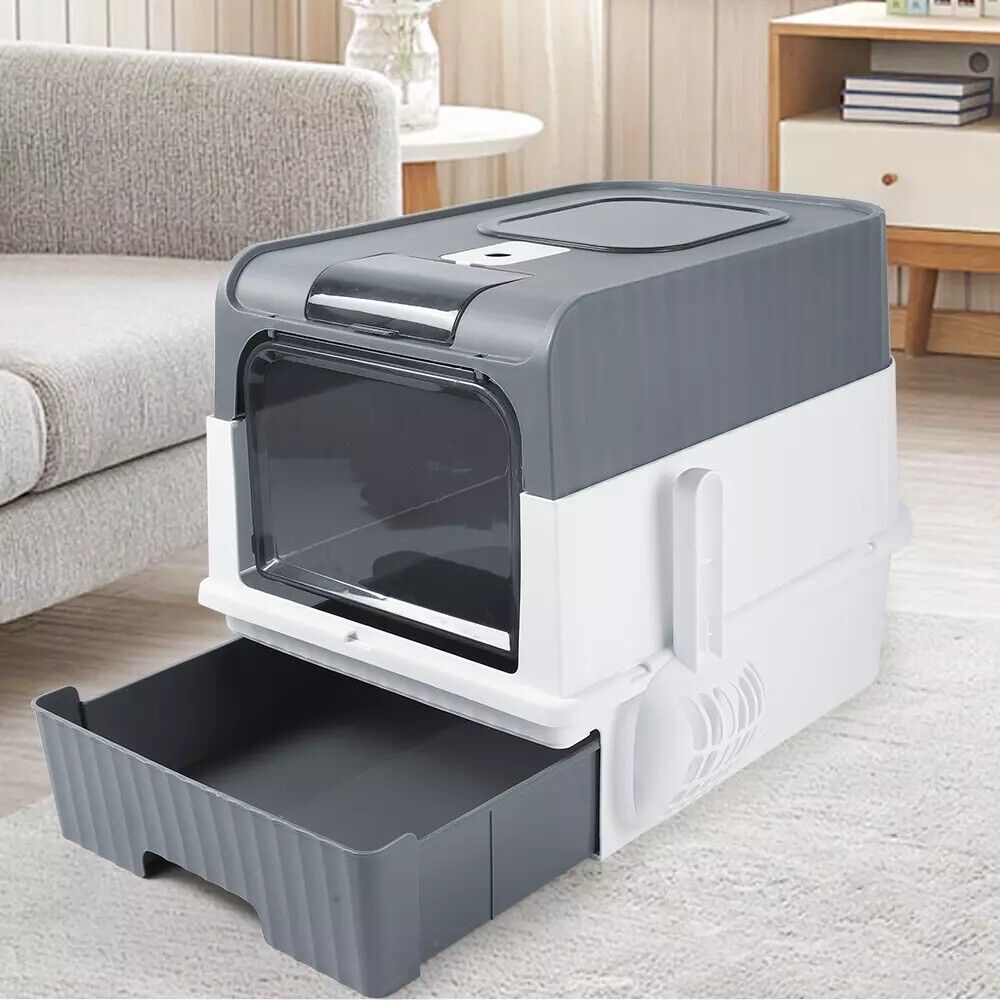 Large Grey Cat Litter Box with Drawer - Pawsitive Cuddles