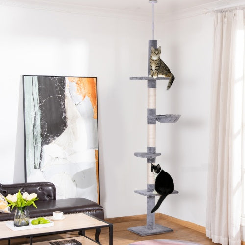 9-Foot Adjustable Floor-to-Ceiling Cat Tree - Pawsitive Cuddles