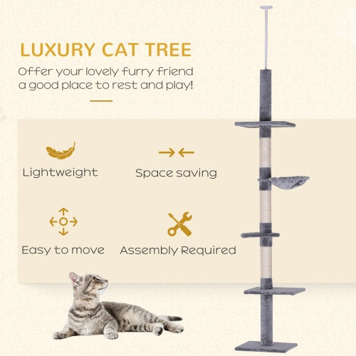 9-Foot Adjustable Floor-to-Ceiling Cat Tree - Pawsitive Cuddles