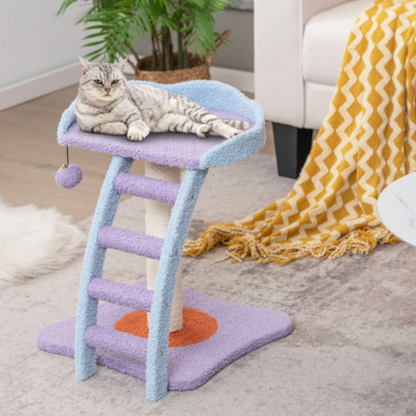 2-Layer Plush Cat Tree Tower with Ladder - Pawsitive Cuddles