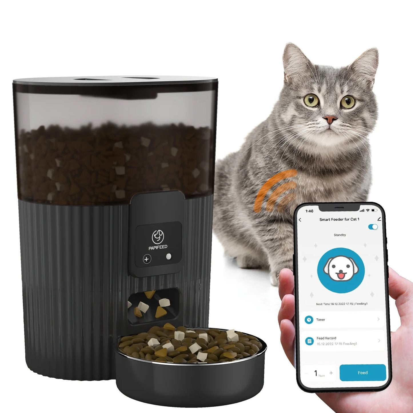 Cat / dog feeding machine with wifi remote smart food dispenser - Pawsitive Cuddles