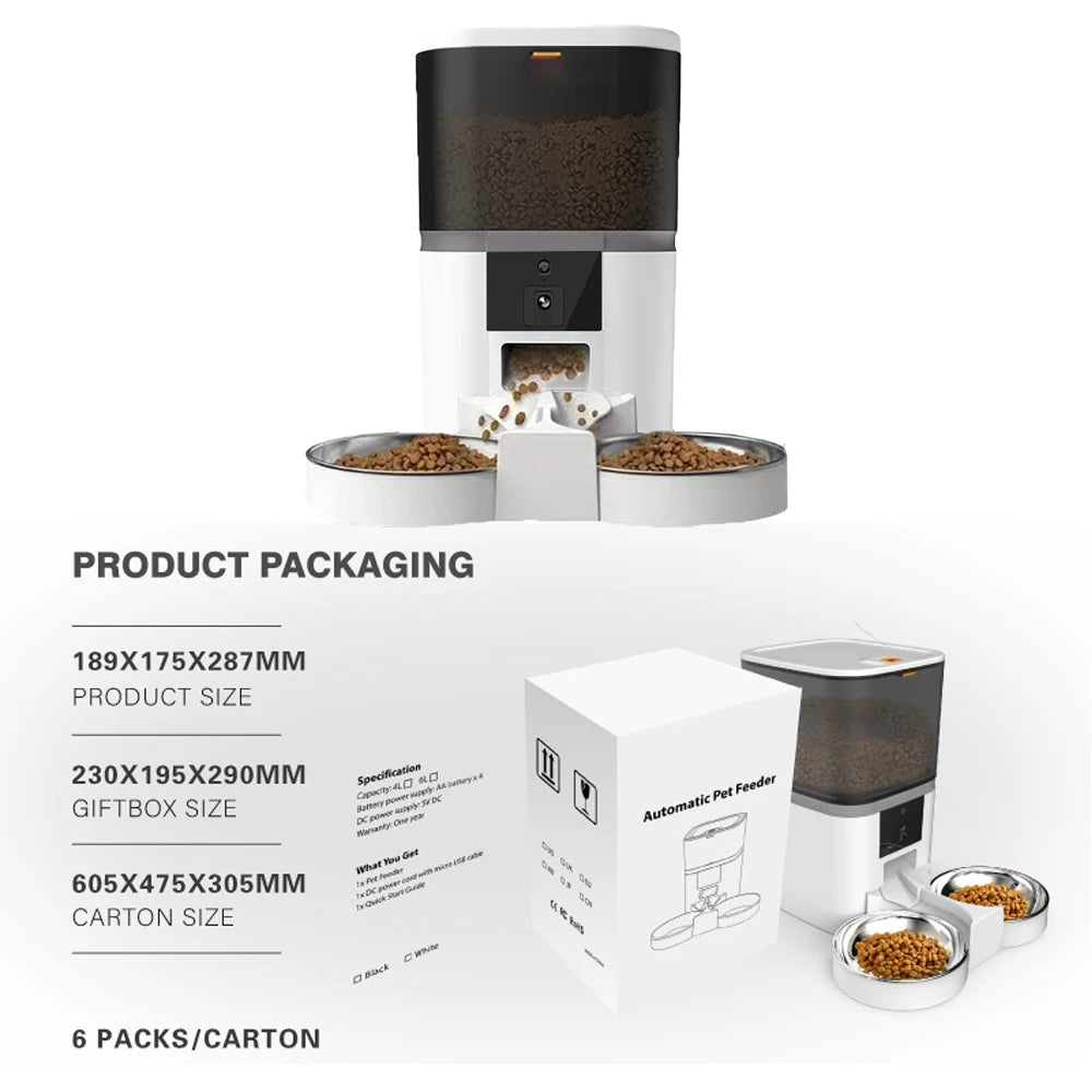 4L Automatic Smart Pet Feeder For Cats Small Dogs Dispenser With Camera Recorder Timing Quantitative Double Bowl - Pawsitive Cuddles