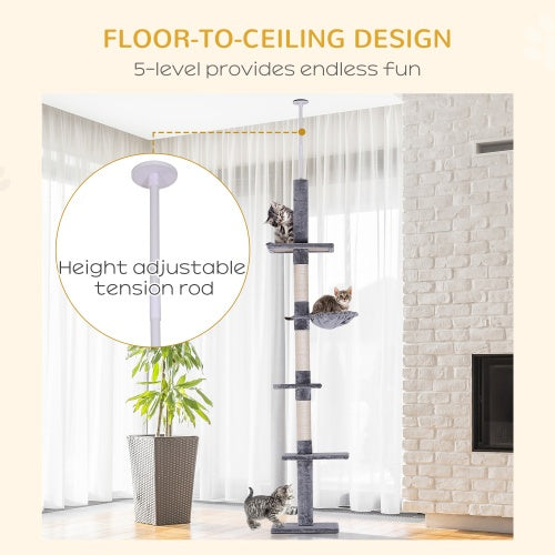 9-Foot Adjustable Floor-to-Ceiling Cat Tree - Pawsitive Cuddles