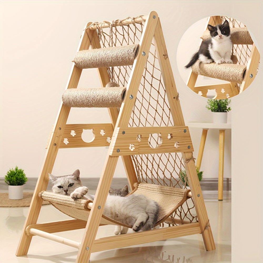Wooden Cat Tower with Scratch Posts - Pawsitive Cuddles