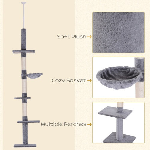 9-Foot Adjustable Floor-to-Ceiling Cat Tree - Pawsitive Cuddles