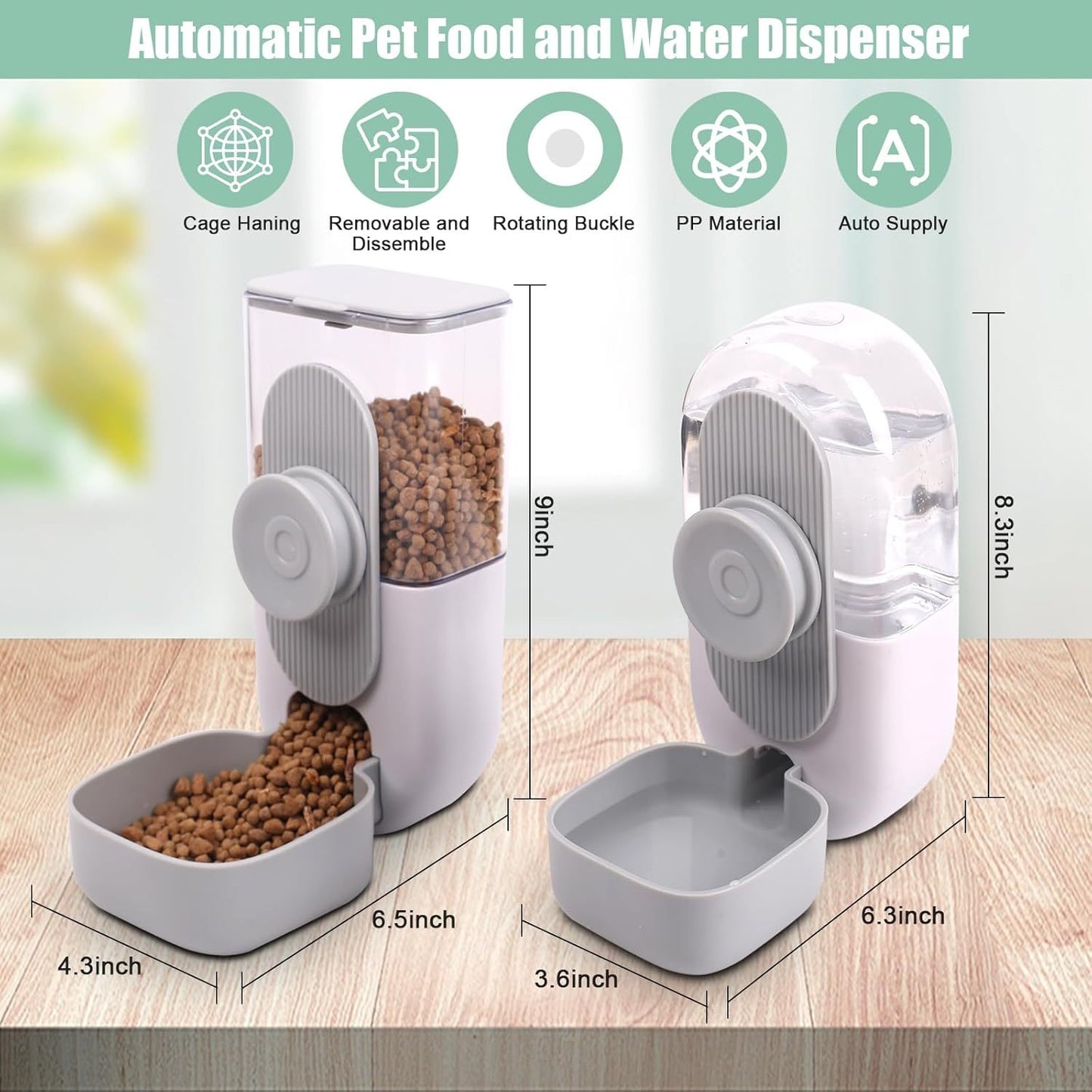 Hanging Automatic Pet Feeder & Water Dispenser Set For Cages