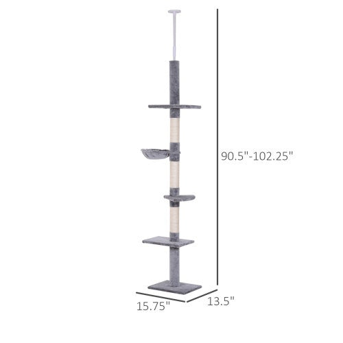 9-Foot Adjustable Floor-to-Ceiling Cat Tree - Pawsitive Cuddles