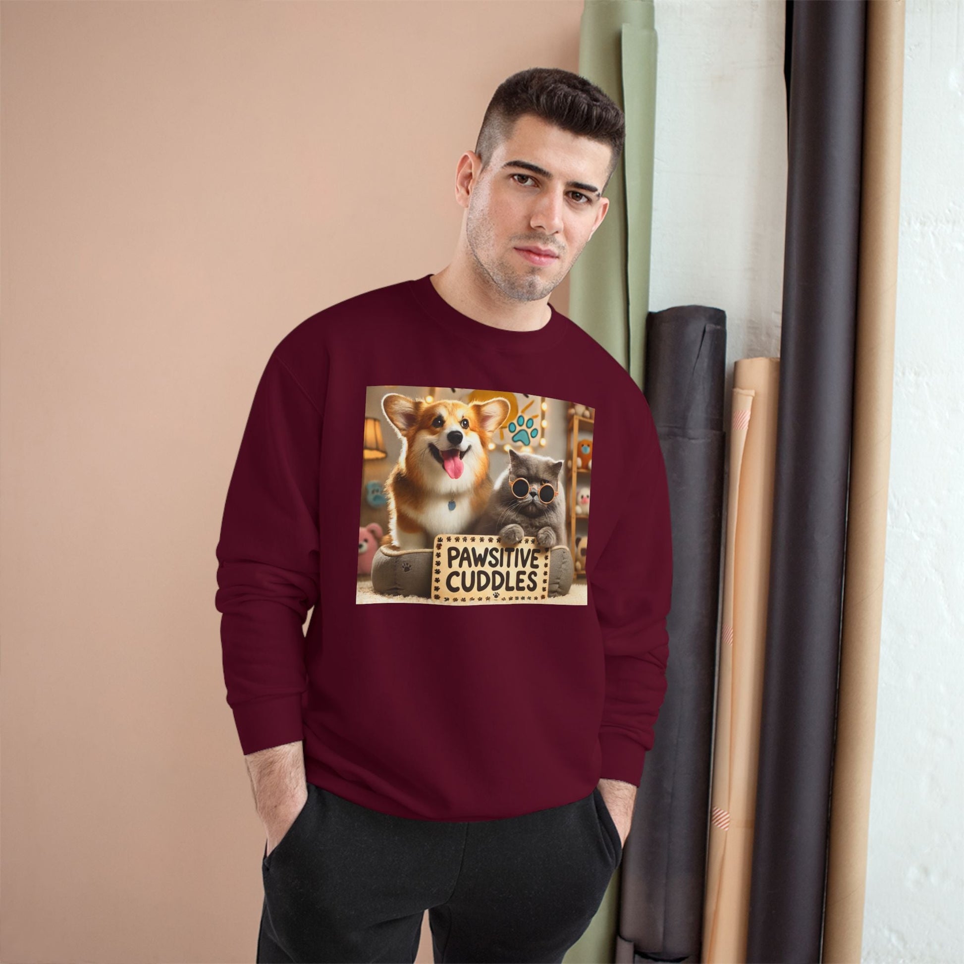 Pawsitive Cuddles Champion Sweatshirt - Cute Pet Lovers Gift, Cozy Dog Cat Apparel, Animal Lover's Hoodie, Pet-Themed Sweatshirt, [...] Printify