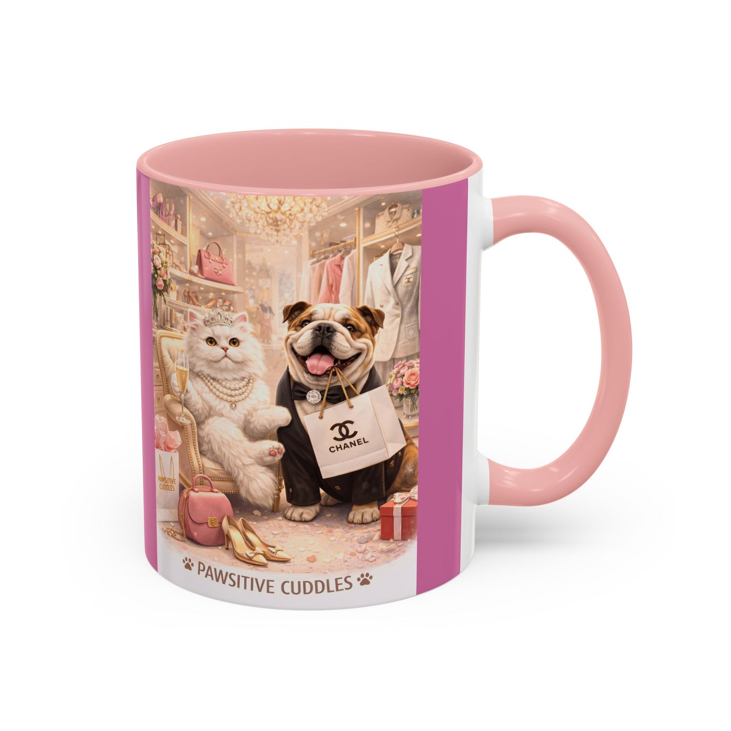 Designer Dogs Accent Coffee Mug - "Pawsitive Cuddles" Cute Bulldog & Pomeranian Gift