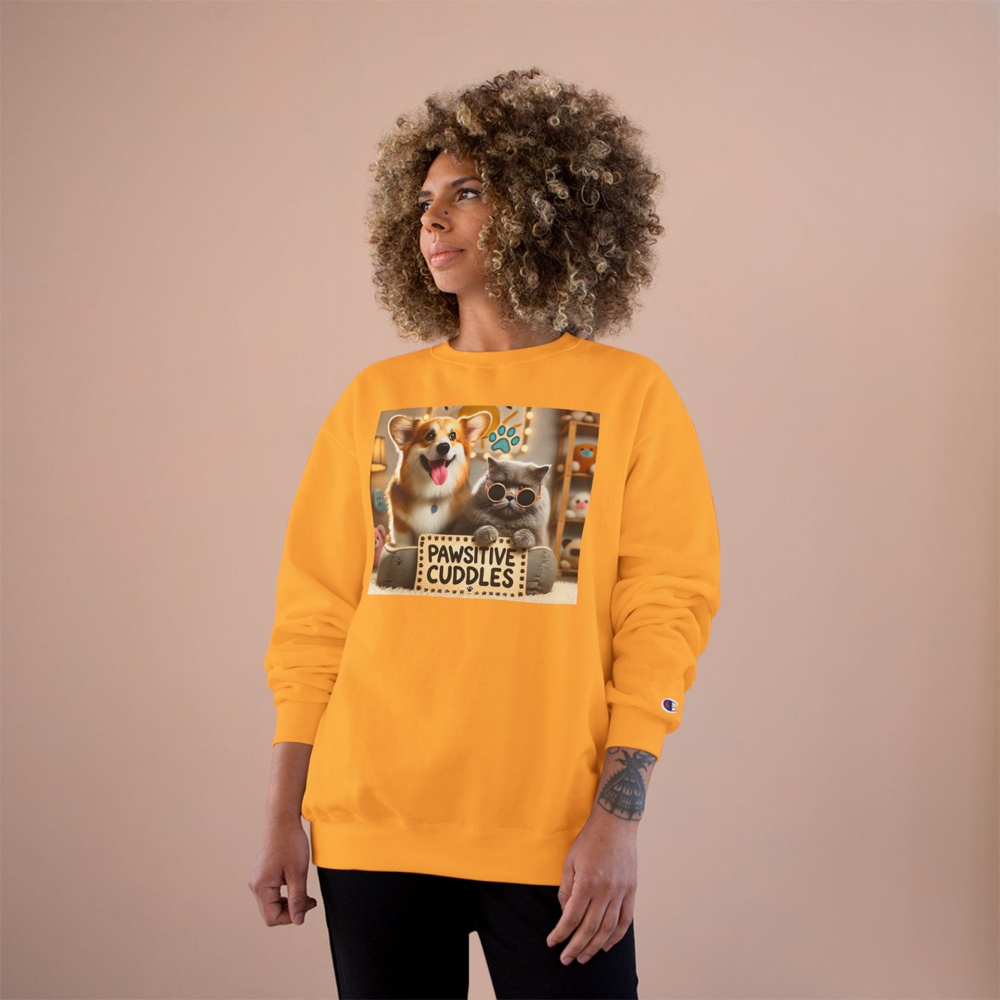 Pawsitive Cuddles Champion Sweatshirt - Cute Pet Lovers Gift, Cozy Dog Cat Apparel, Animal Lover's Hoodie, Pet-Themed Sweatshirt, [...] Printify