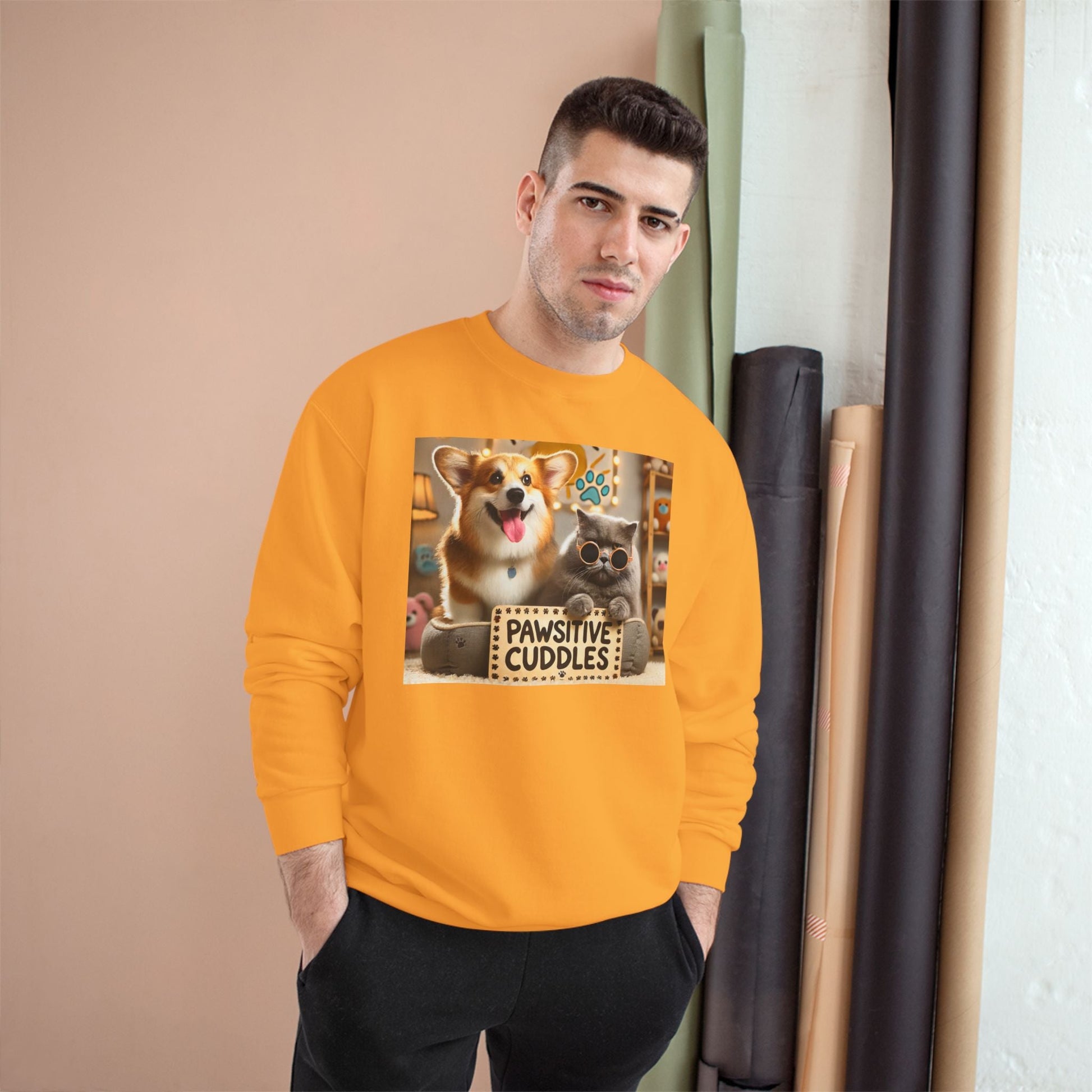 Pawsitive Cuddles Champion Sweatshirt - Cute Pet Lovers Gift, Cozy Dog Cat Apparel, Animal Lover's Hoodie, Pet-Themed Sweatshirt, [...] Printify