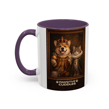 Corgi & Cat Royal Portrait Coffee Mug — "Pawsitive Cuddles" Accent Mug (11/15oz)