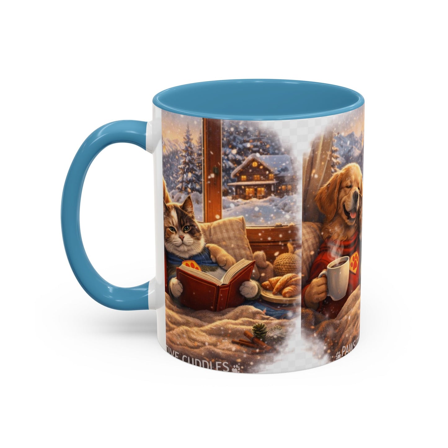 Cozy Winter Pets Coffee Mug — Dog & Cat Hot Cocoa Scenic 11/15oz