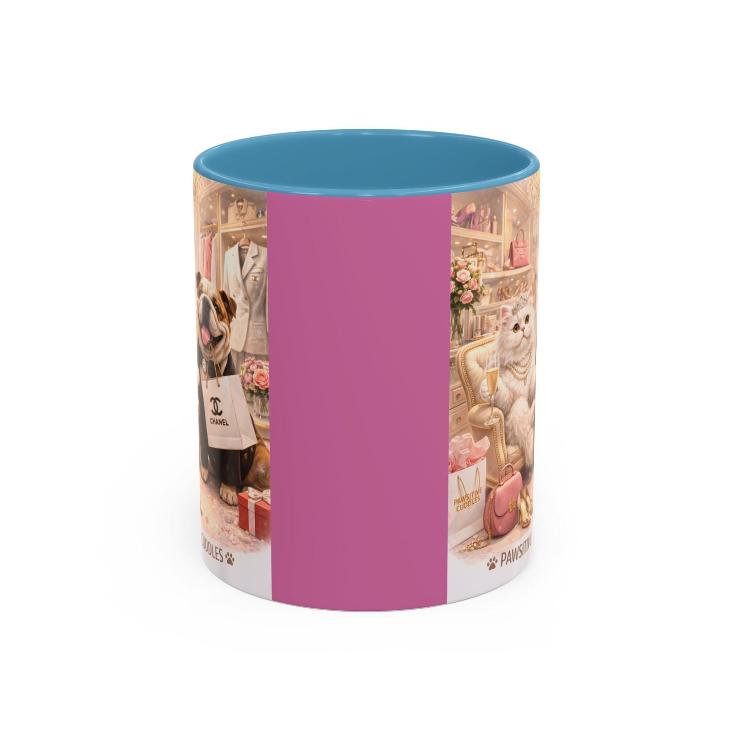 Designer Dogs Accent Coffee Mug - "Pawsitive Cuddles" Cute Bulldog & Pomeranian Gift