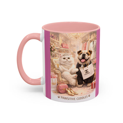Designer Dogs Accent Coffee Mug - "Pawsitive Cuddles" Cute Bulldog & Pomeranian Gift