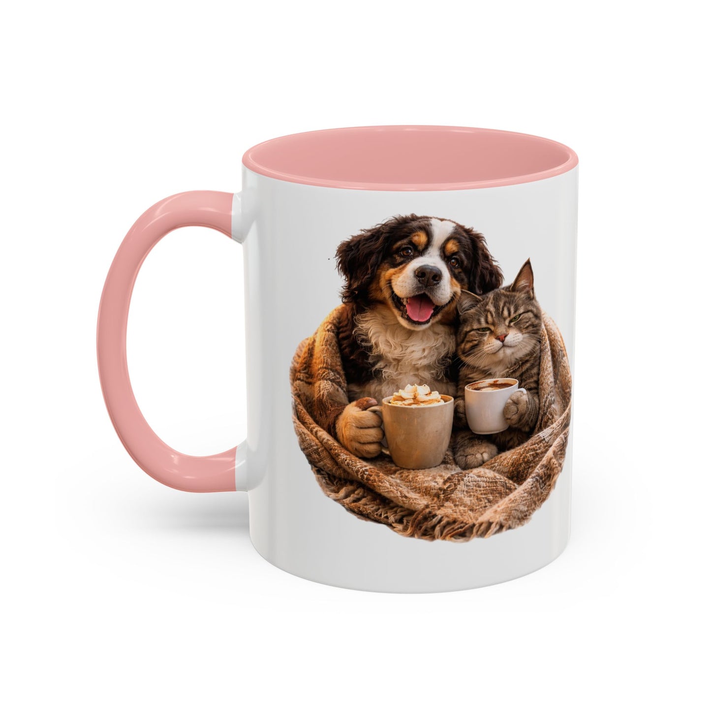 Cozy Pets Coffee Mug — Cat & Dog Snuggled with Hot Cocoa Accent Mug (11/15 oz)