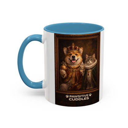 Corgi & Cat Royal Portrait Coffee Mug — "Pawsitive Cuddles" Accent Mug (11/15oz)
