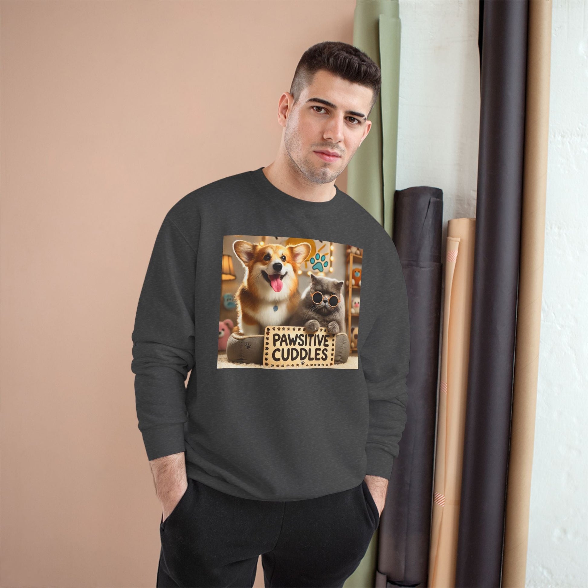 Pawsitive Cuddles Champion Sweatshirt - Cute Pet Lovers Gift, Cozy Dog Cat Apparel, Animal Lover's Hoodie, Pet-Themed Sweatshirt, [...] Printify