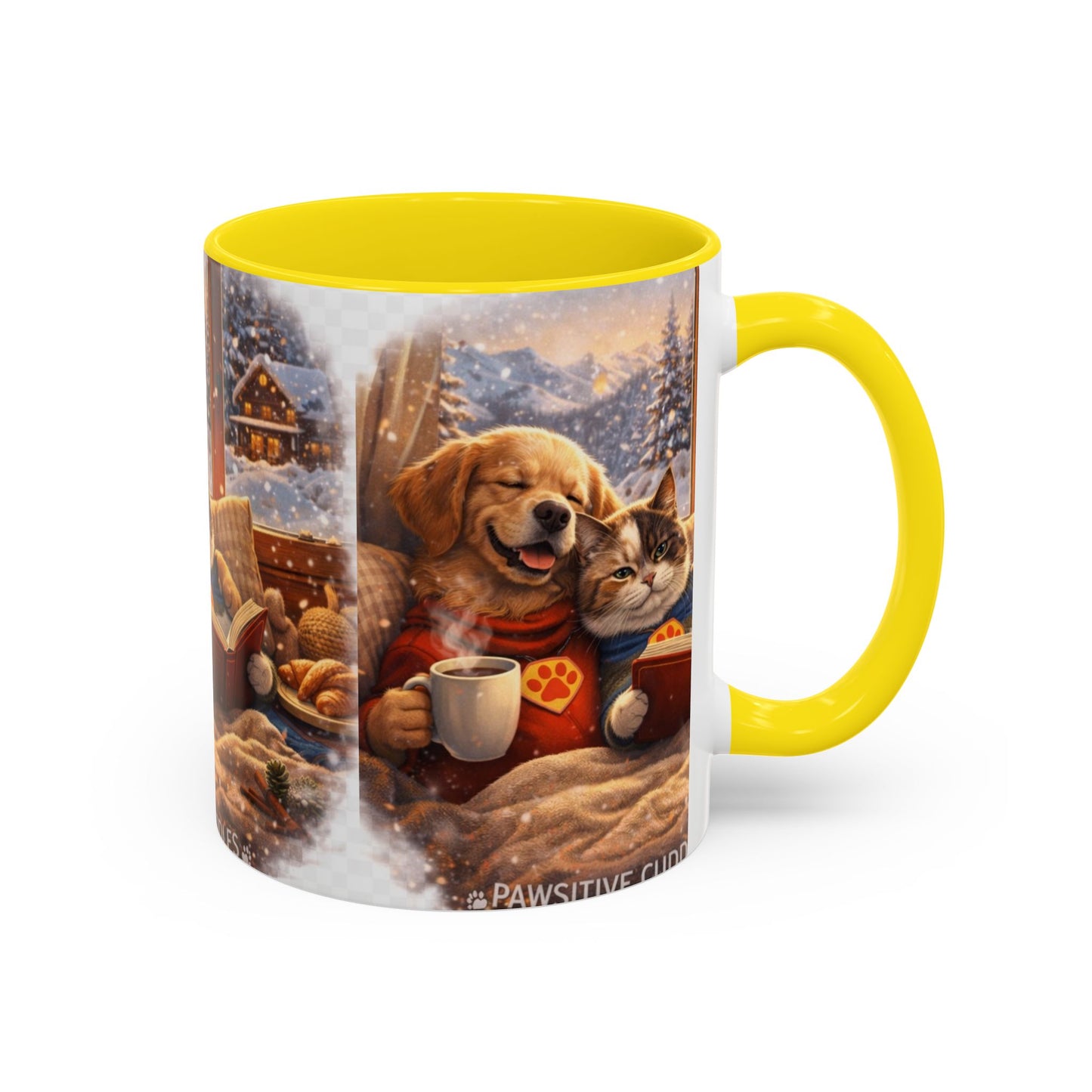 Cozy Winter Pets Coffee Mug — Dog & Cat Hot Cocoa Scenic 11/15oz