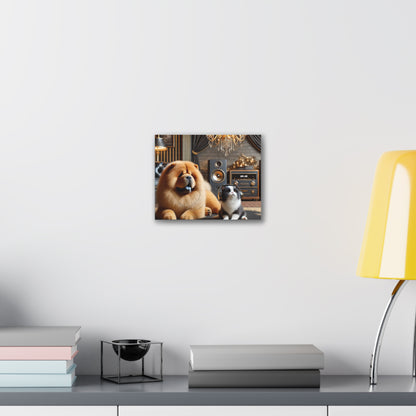 Luxury Pet Lounge Canvas Print — Chow Chow & Cat Wall Art