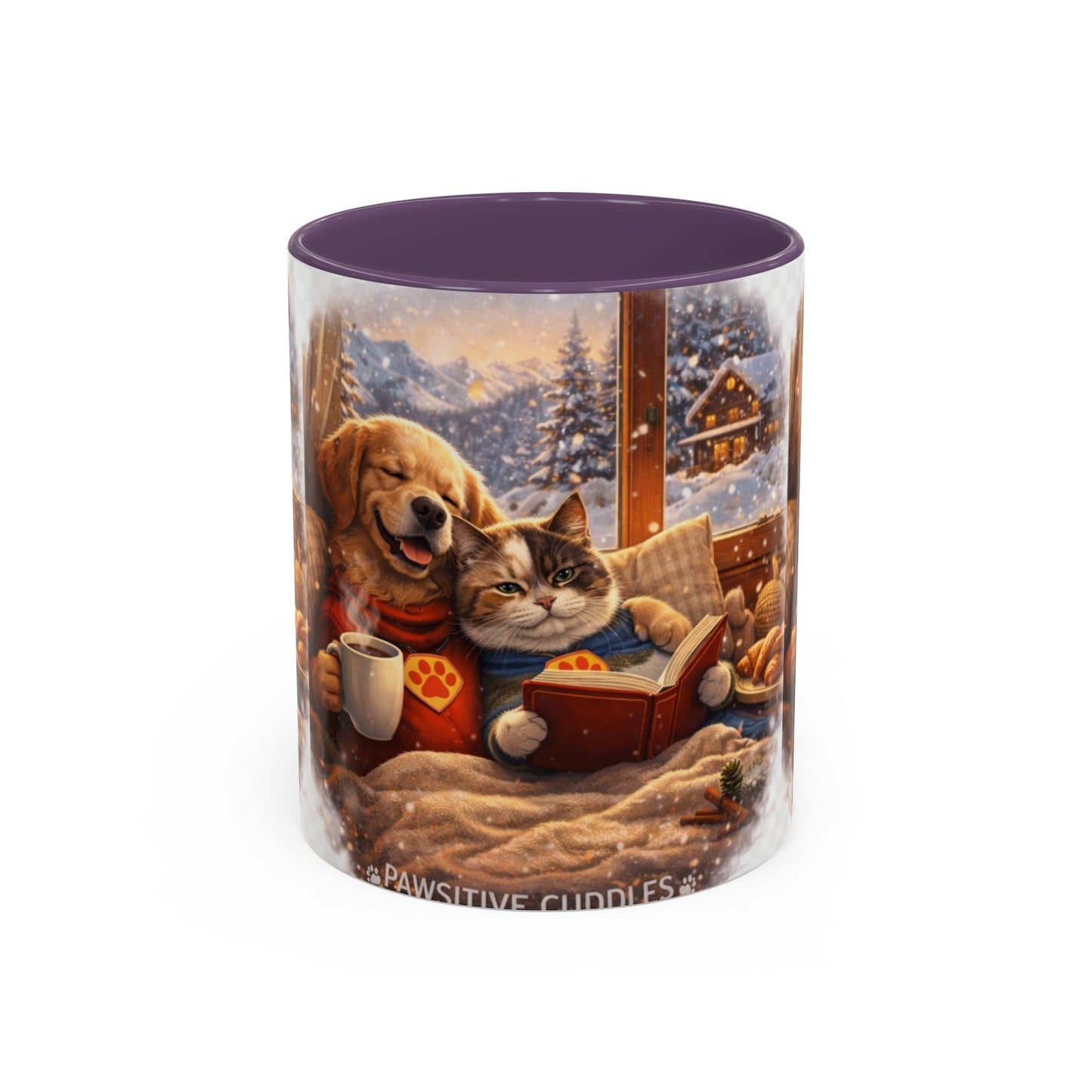 Cozy Winter Pets Coffee Mug — Dog & Cat Hot Cocoa Scenic 11/15oz