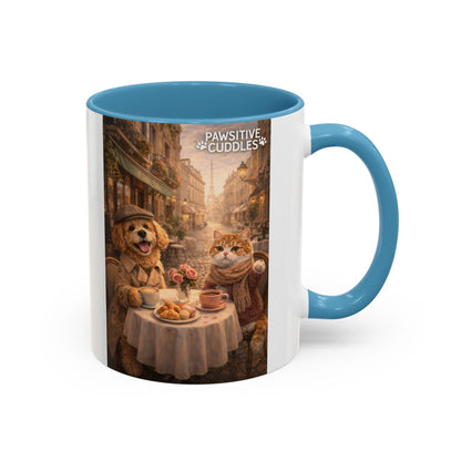 Coffee Mug — 'Pawsitive Cuddles' Cat & Dog Paris Café Accent Mug (11/15oz)