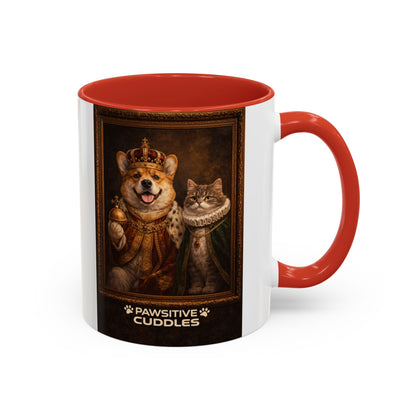 Corgi & Cat Royal Portrait Coffee Mug — "Pawsitive Cuddles" Accent Mug (11/15oz)