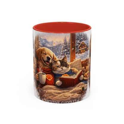 Cozy Winter Pets Coffee Mug — Dog & Cat Hot Cocoa Scenic 11/15oz