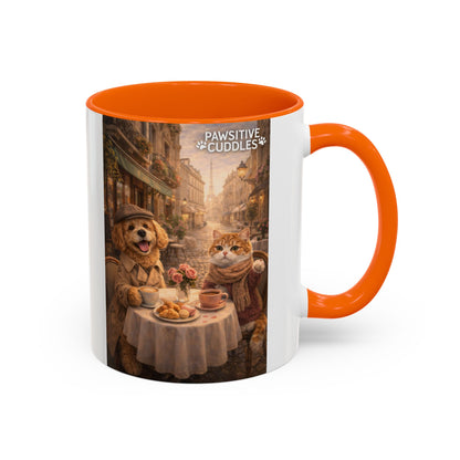 Coffee Mug — 'Pawsitive Cuddles' Cat & Dog Paris Café Accent Mug (11/15oz)