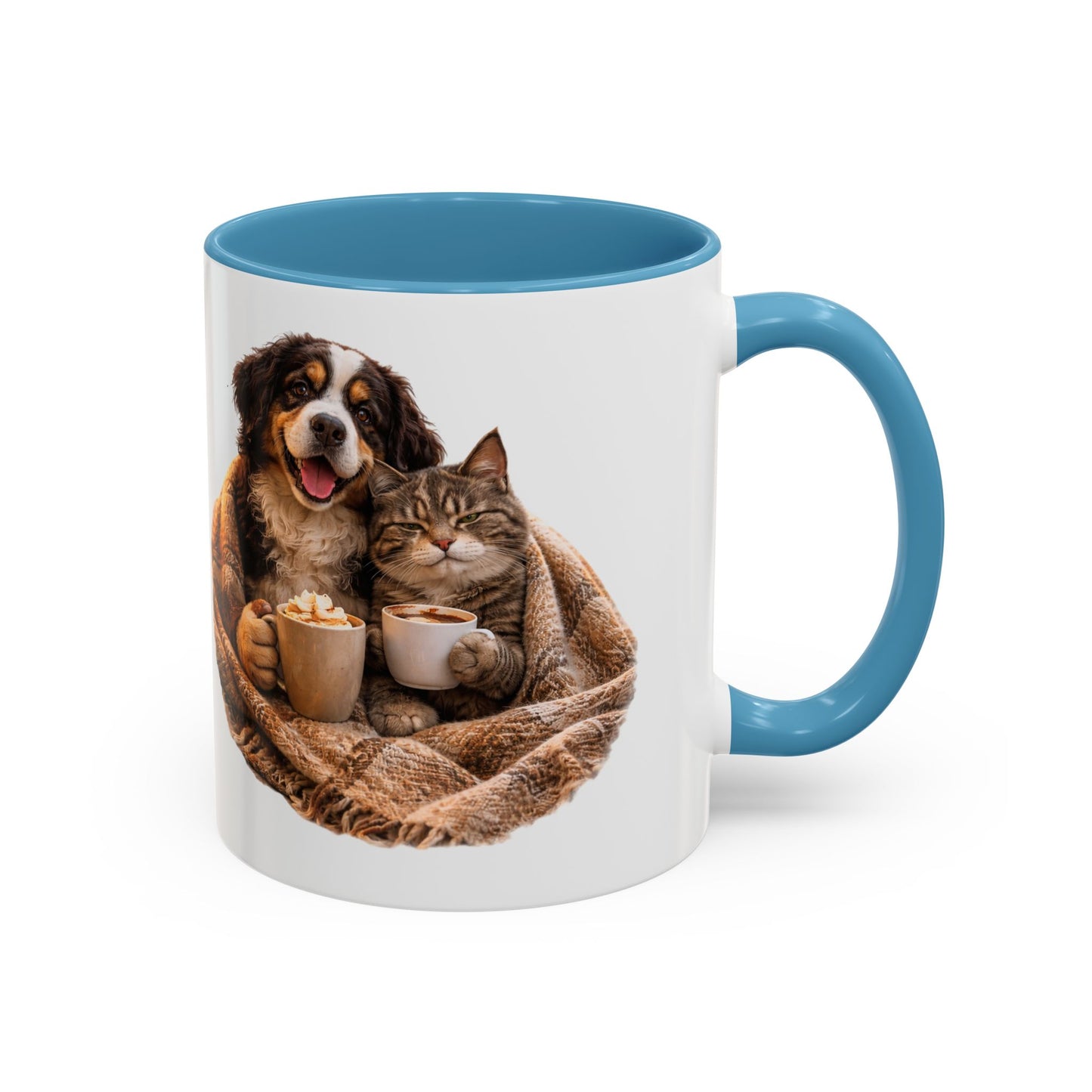 Cozy Pets Coffee Mug — Cat & Dog Snuggled with Hot Cocoa Accent Mug (11/15 oz)