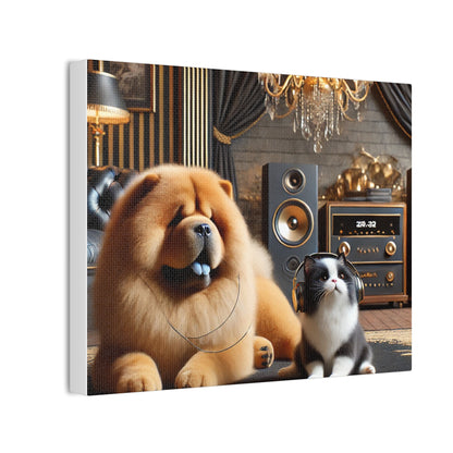 Luxury Pet Lounge Canvas Print — Chow Chow & Cat Wall Art