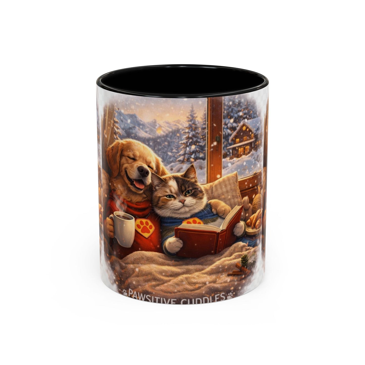 Cozy Winter Pets Coffee Mug — Dog & Cat Hot Cocoa Scenic 11/15oz
