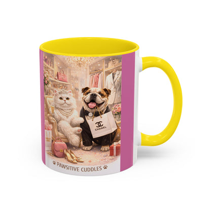 Designer Dogs Accent Coffee Mug - "Pawsitive Cuddles" Cute Bulldog & Pomeranian Gift