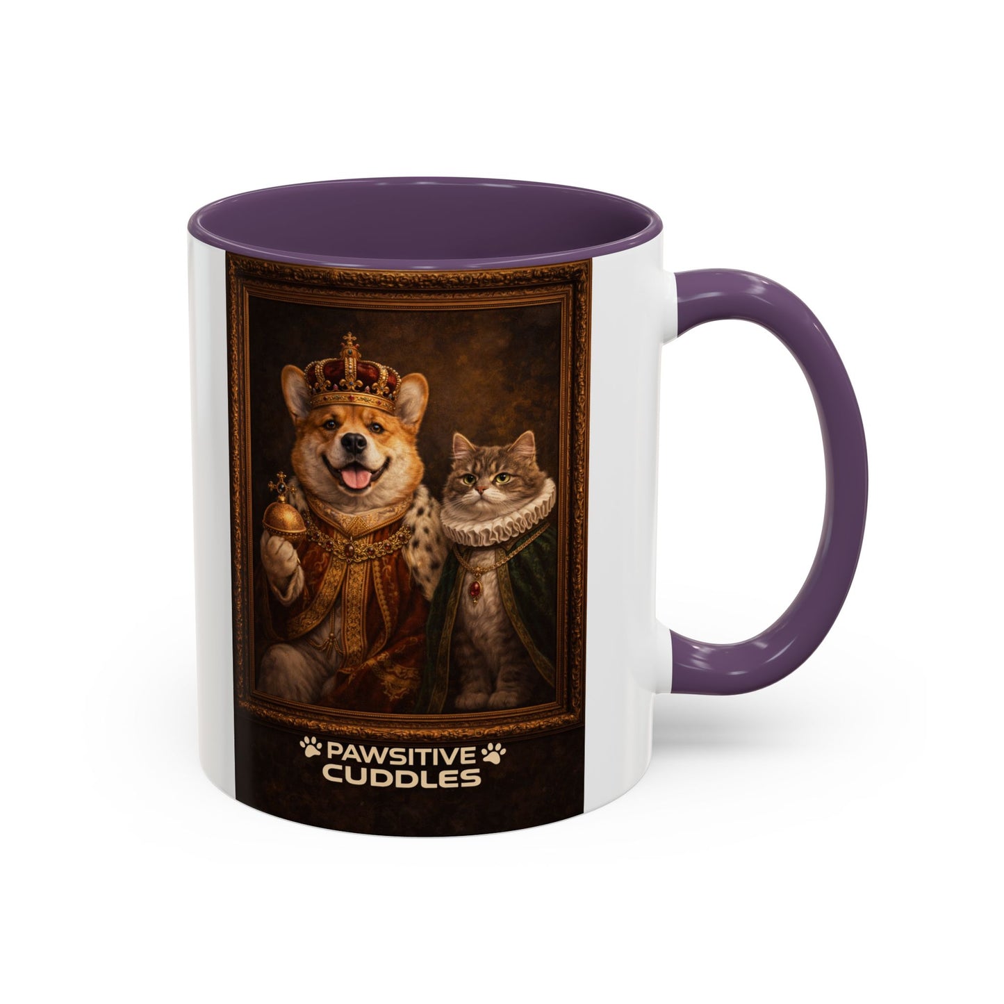 Corgi & Cat Royal Portrait Coffee Mug — "Pawsitive Cuddles" Accent Mug (11/15oz)