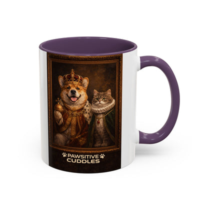 Corgi & Cat Royal Portrait Coffee Mug — "Pawsitive Cuddles" Accent Mug (11/15oz)