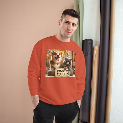 Pawsitive Cuddles Champion Sweatshirt - Cute Pet Lovers Gift, Cozy Dog Cat Apparel, Animal Lover's Hoodie, Pet-Themed Sweatshirt, [...] Printify