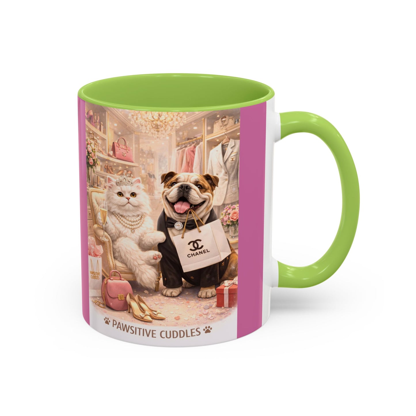 Designer Dogs Accent Coffee Mug - "Pawsitive Cuddles" Cute Bulldog & Pomeranian Gift