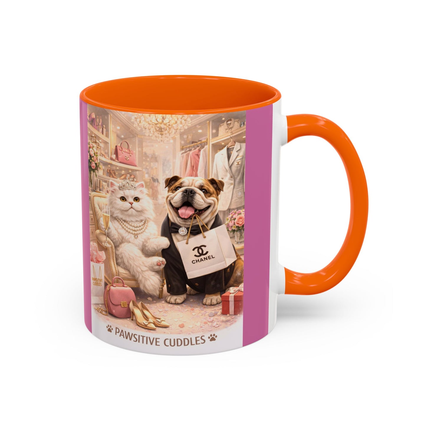 Designer Dogs Accent Coffee Mug - "Pawsitive Cuddles" Cute Bulldog & Pomeranian Gift