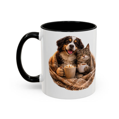 Cozy Pets Coffee Mug — Cat & Dog Snuggled with Hot Cocoa Accent Mug (11/15 oz)