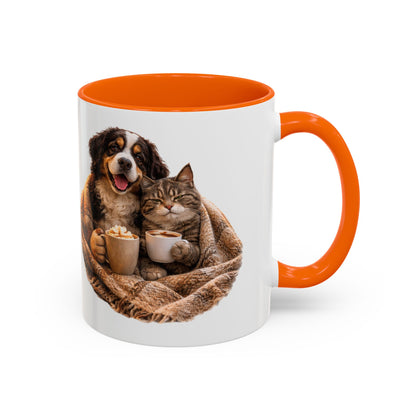 Cozy Pets Coffee Mug — Cat & Dog Snuggled with Hot Cocoa Accent Mug (11/15 oz)