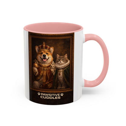Corgi & Cat Royal Portrait Coffee Mug — "Pawsitive Cuddles" Accent Mug (11/15oz)