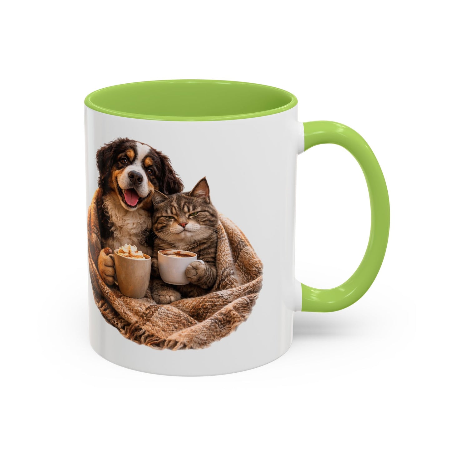 Cozy Pets Coffee Mug — Cat & Dog Snuggled with Hot Cocoa Accent Mug (11/15 oz)