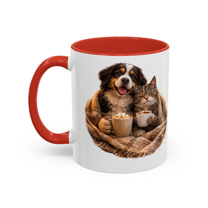 Cozy Pets Coffee Mug — Cat & Dog Snuggled with Hot Cocoa Accent Mug (11/15 oz)