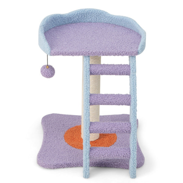 2-Layer Plush Cat Tree Tower with Ladder