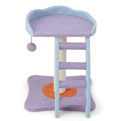 2-Layer Plush Cat Tree Tower with Ladder