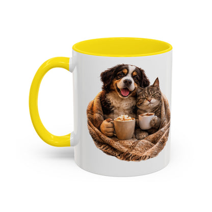 Cozy Pets Coffee Mug — Cat & Dog Snuggled with Hot Cocoa Accent Mug (11/15 oz)