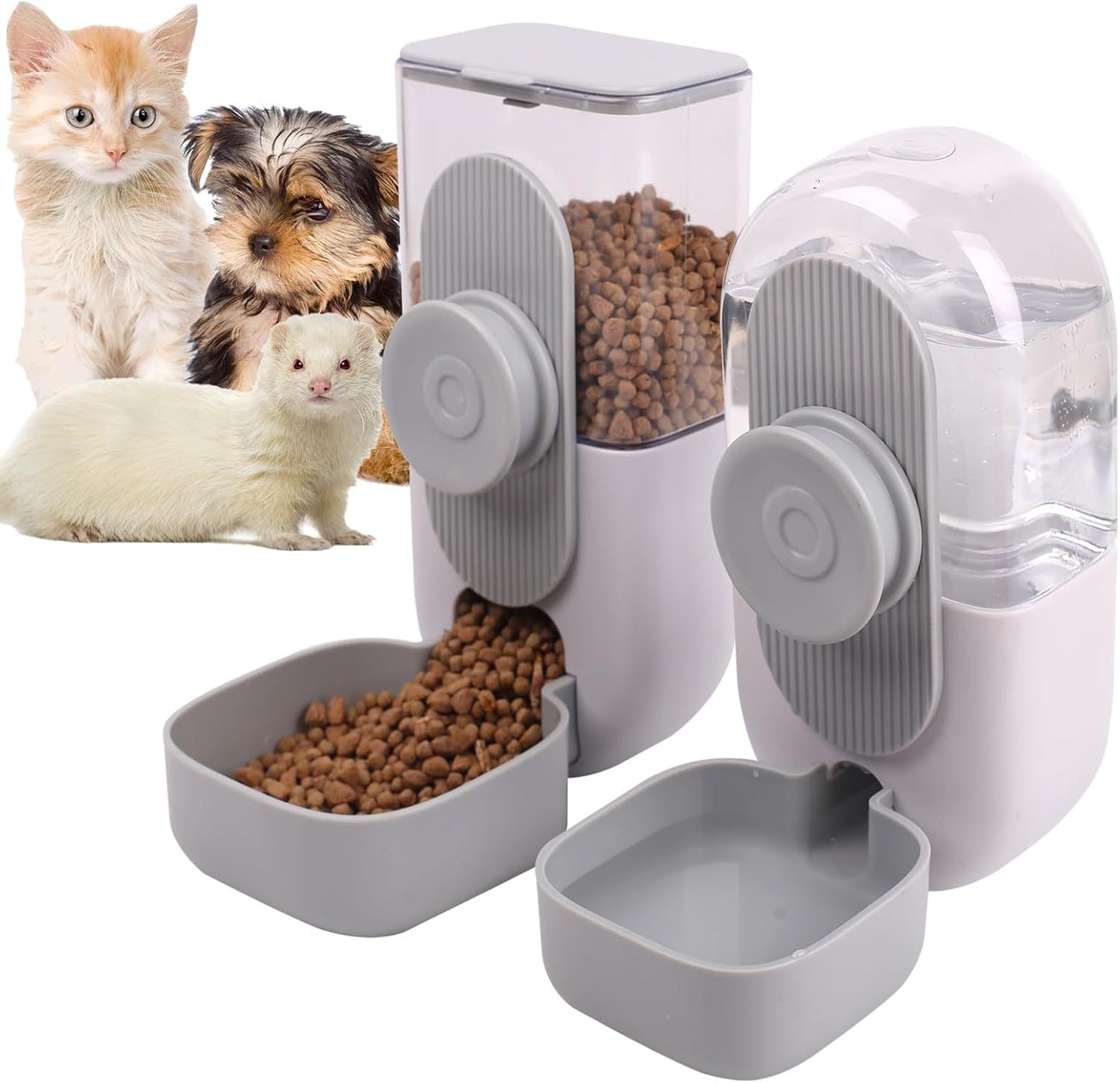Hanging Automatic Pet Feeder & Water Dispenser Set For Cages
