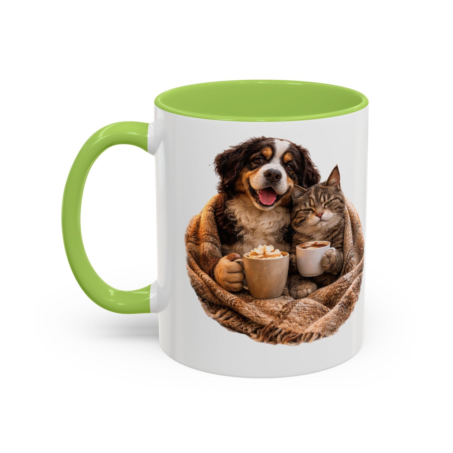 Cozy Pets Coffee Mug — Cat & Dog Snuggled with Hot Cocoa Accent Mug (11/15 oz)