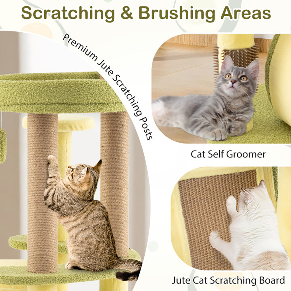 Freestanding Multi-level Avocado Cat Tower With Private Condo - Pawsitive Cuddles