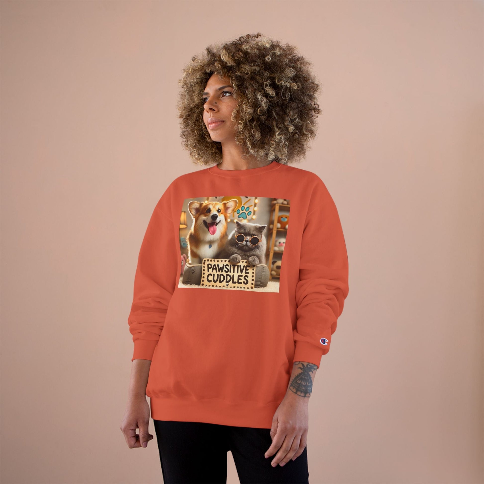 Pawsitive Cuddles Champion Sweatshirt - Cute Pet Lovers Gift, Cozy Dog Cat Apparel, Animal Lover's Hoodie, Pet-Themed Sweatshirt, [...] Printify